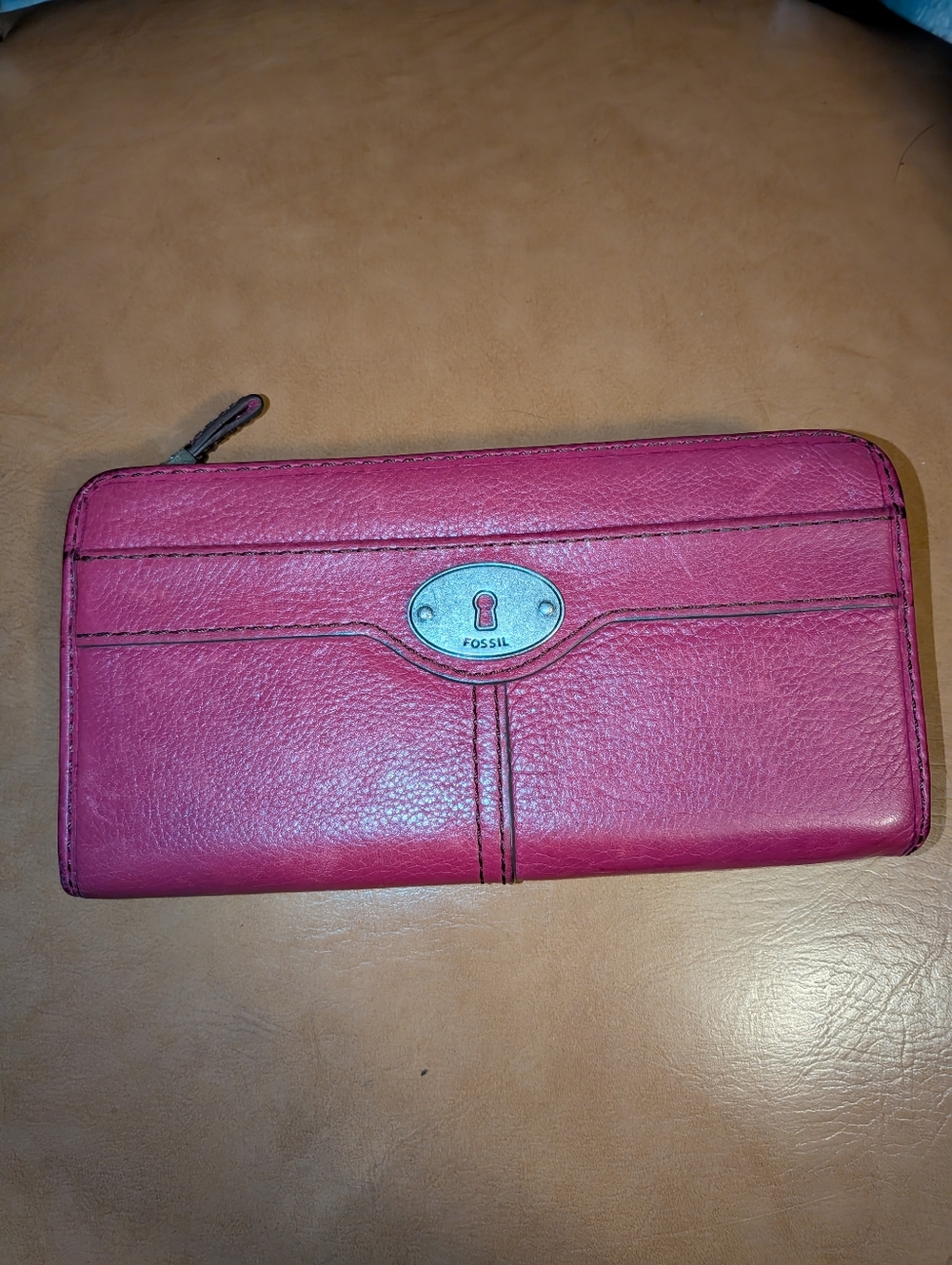 Fossil Hot Pink Leather Zip-Around Wallet